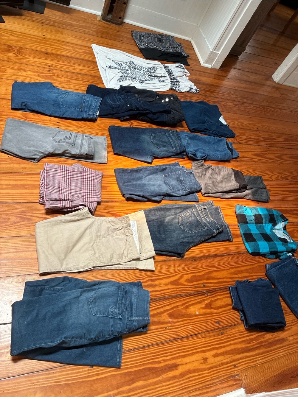 Lot of multiple jeans , pants , couple shirts. Various items. Like new